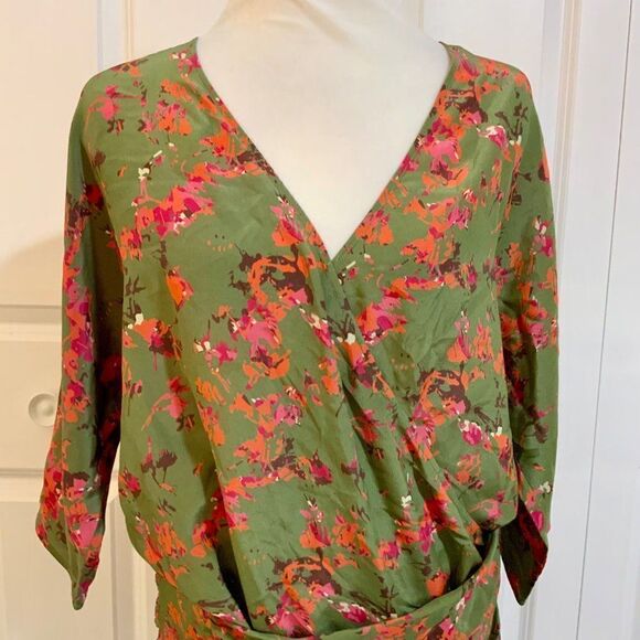 Thakoon Addition Green Floral Hip Drape Silk Mini Dress Size 6 - Picture 2 of 11